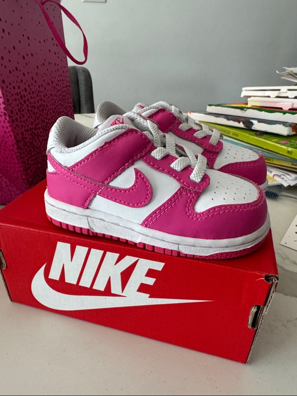 Nike Kids Hot Pink and White Low-Top Sneakers